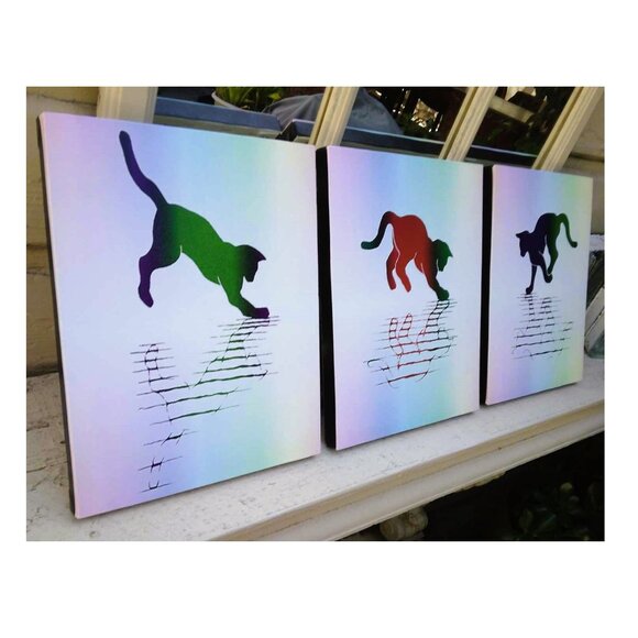 Rainbow Cats triptych three (3) panels, Giclee, Canvas Wall Art Movie Prop Art - Picture 8 of 9